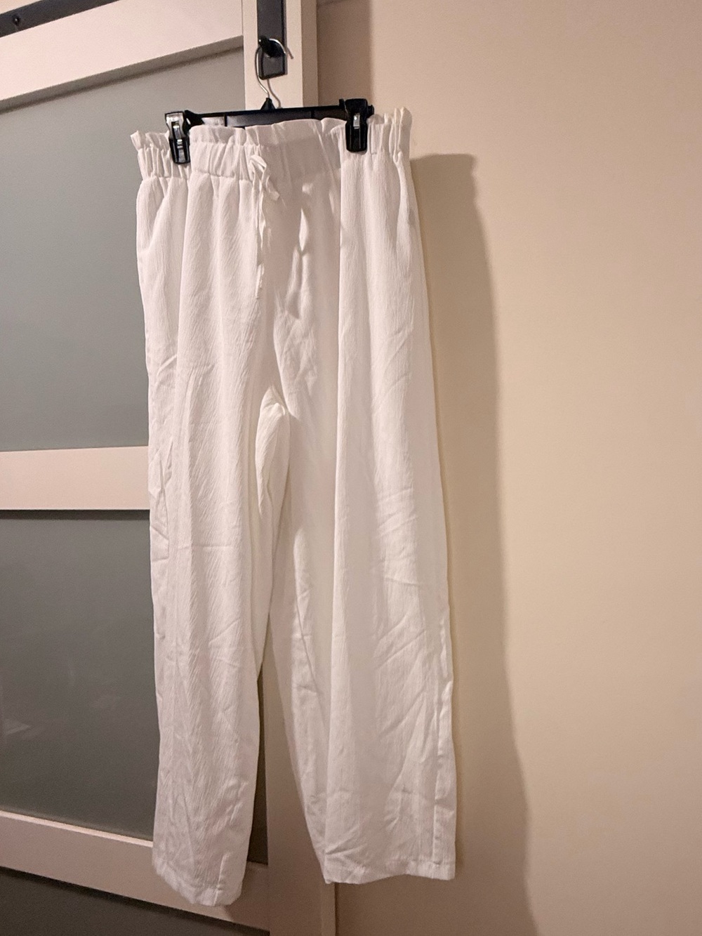 SHEIN White Elastic-Waist Wide Leg Trousers